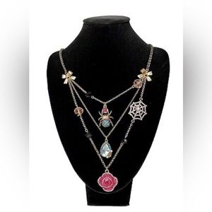 Betsey Johnson Layered Necklace Spider Web Rose Rhinestone